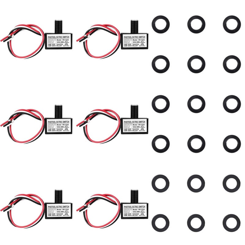 BTFO 6pcs 105V-130V AC Photocell Light Sensor with Auto On/Off, Dusk to Dawn Photoelectric Switch for Outdoor Lighting Street Lights Control with Nuts & Washers - Image 1